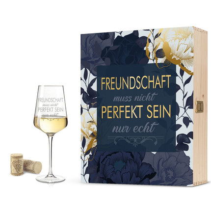 SEO. Leonardo Weinglas mit Gravur "Freundschaft muss nicht perfekt sein" - Große Kiste UV Linkreich