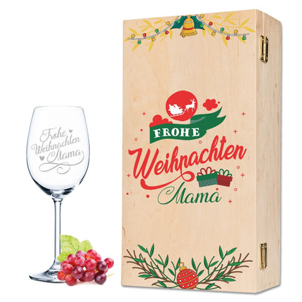 SEO. Leonardo Weinglas mit Gravur "Frohe Weihnachten Mama" - kleine Kiste UV Linkreich