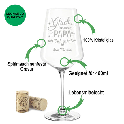 SEO. Leonardo Weinglas mit Gravur "Glück ist einen Papa wie Dich zu haben" - Daily Linkreich