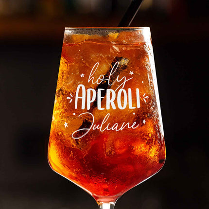 SEO. Leonardo Weinglas mit Gravur "Holy Aperoli" mit Namen - Puccini Linkreich