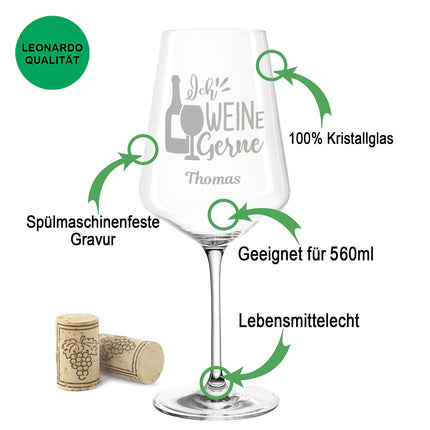 SEO. Leonardo Weinglas mit Gravur "Ich WEINe Gerne" - Puccini Linkreich