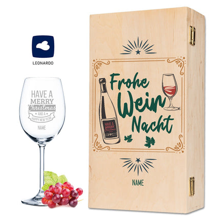 SEO. Leonardo Weinglas mit Gravur im "Frohe Wein Nacht" Design inkl. Holzkiste - Linkreich