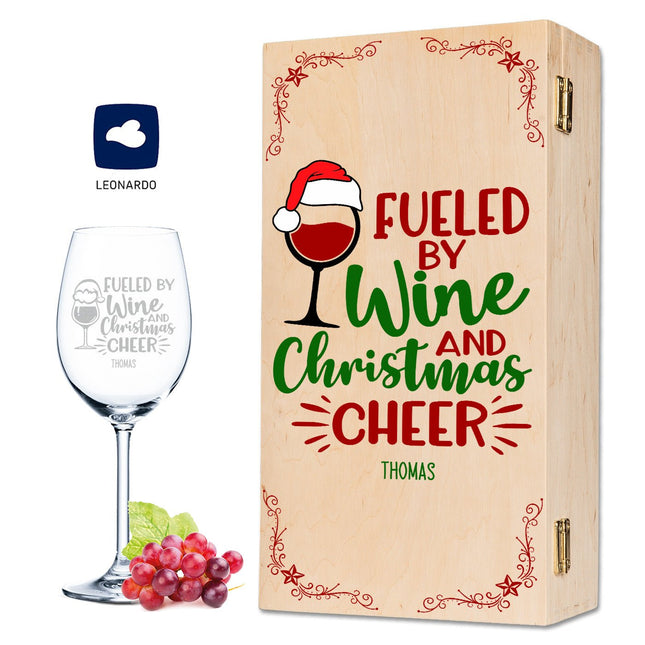 SEO. Leonardo Weinglas mit Gravur im "Fueled by Wine" Design inkl. Holzkiste - Linkreich