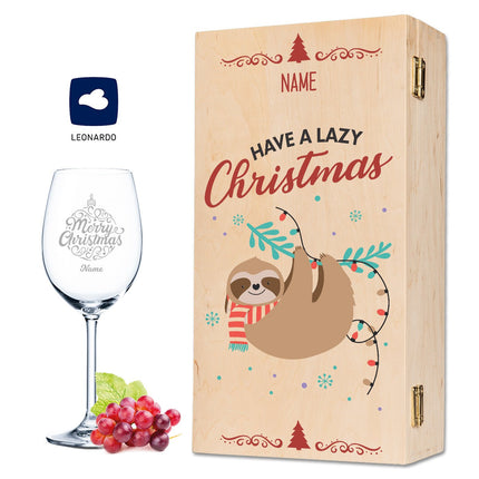 SEO. Leonardo Weinglas mit Gravur im "Have a lazy Christmas" Design inkl. Holzkiste - Linkreich