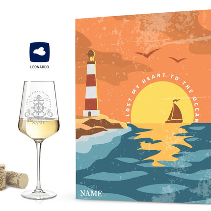 SEO. Leonardo Weinglas mit Gravur im "Heart to the Ocean" Design als Set - Große Kiste UV Linkreich