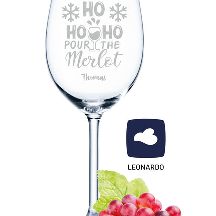 SEO. Leonardo Weinglas mit Gravur im "Pour the Merlot" Design inkl. Holzkiste - Linkreich