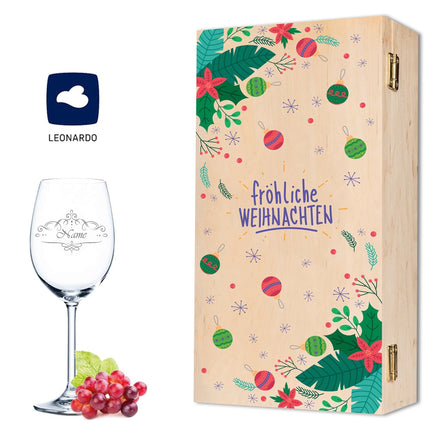 SEO. Leonardo Weinglas mit Gravur im "Weihnachtskugeln" Design Daily inkl. Holzkiste im Set - Linkreich