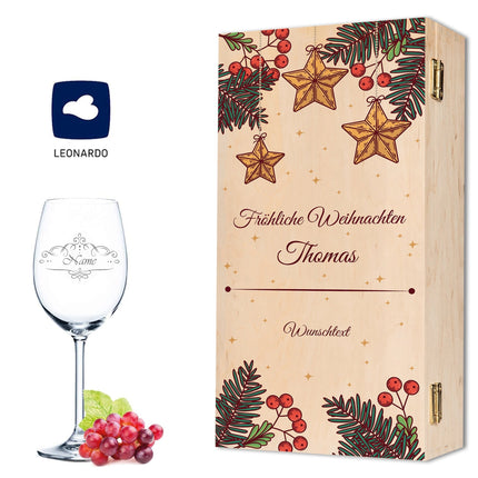 SEO. Leonardo Weinglas mit Gravur im "Weihnachtsstern" Design als Set inkl. Holzkiste - Linkreich