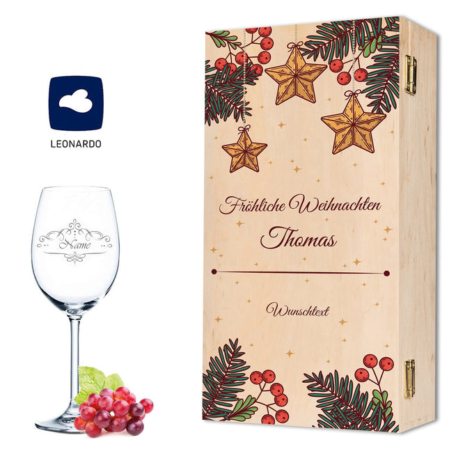 SEO. Leonardo Weinglas mit Gravur im "Weihnachtsstern" Design als Set inkl. Holzkiste - Linkreich