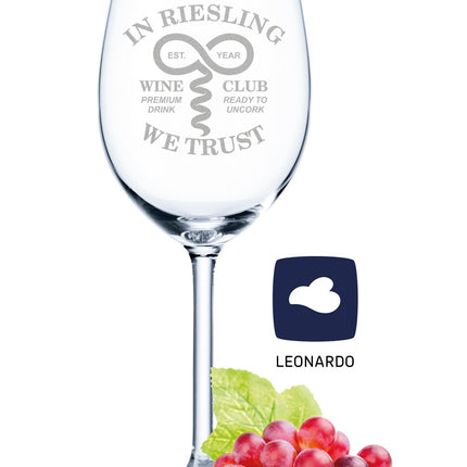 SEO. Leonardo Weinglas mit Gravur "In Riesling we trust" - Linkreich