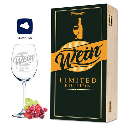 SEO. Leonardo Weinglas mit Gravur inkl. bedruckter "Limited Vino Edition" Holzkiste - Linkreich