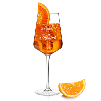 SEO. Leonardo Weinglas mit Gravur - "It's Aperol Time" mit Wunschname - Puccini Linkreich