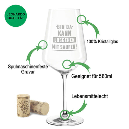 SEO. Leonardo Weinglas mit Gravur "Kann losgehen mit saufen" - Puccini Linkreich