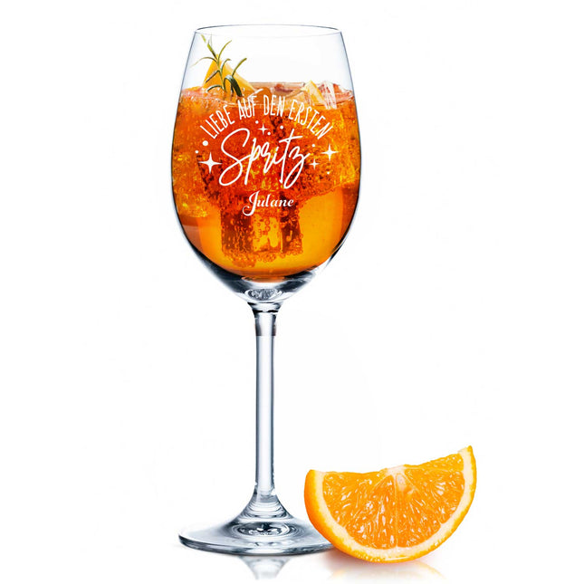 SEO. Leonardo Weinglas mit Gravur - "Liebe auf den ersten Spritz" mit Name - Daily Linkreich