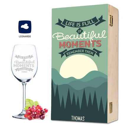 SEO. Leonardo Weinglas mit Gravur "Life is full of beautiful Moments" - kleine Kiste UV Linkreich