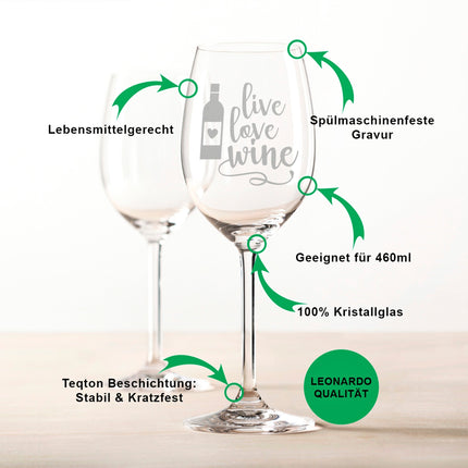 SEO. Leonardo Weinglas mit Gravur "Live Love Wine" - Linkreich