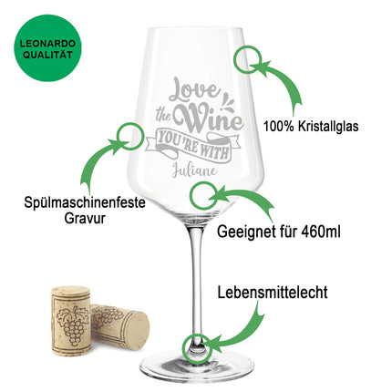 SEO. Leonardo Weinglas mit Gravur "Love the Wine you are with" - Puccini Linkreich