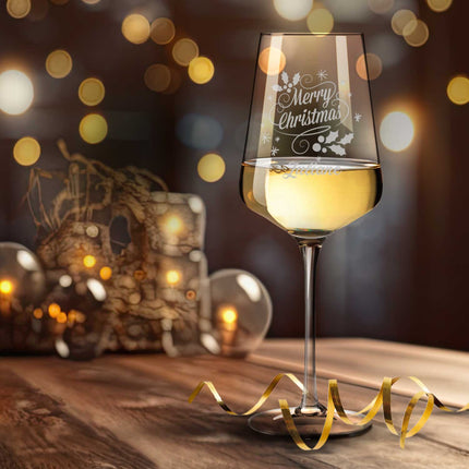 SEO. Leonardo Weinglas mit Gravur - Merry Christmas Swirls - Puccini Linkreich