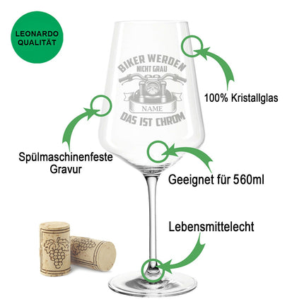 SEO. Leonardo Weinglas mit Gravur "Motorcycles" Design im Set - Große Kiste UV Linkreich