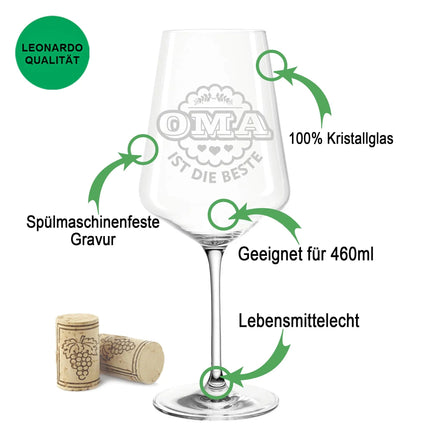 SEO. Leonardo Weinglas mit Gravur "Oma ist die Beste" - Große Kiste UV Linkreich