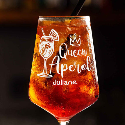 SEO. Leonardo Weinglas mit Gravur - "Queen Aperol" mit Namen - Puccini Linkreich