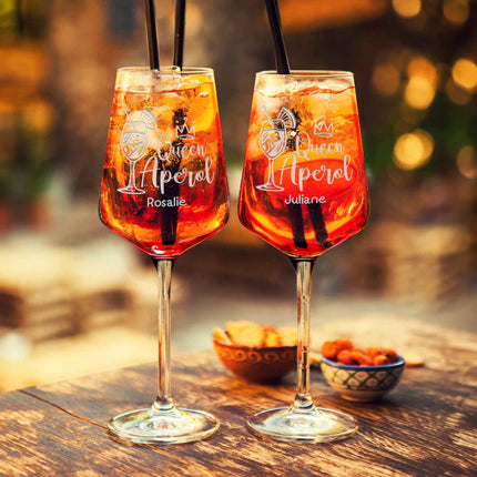 SEO. Leonardo Weinglas mit Gravur - "Queen Aperol" mit Namen - Puccini Linkreich