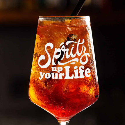 SEO. Leonardo Weinglas mit Gravur - "Spritz up your Life" - Puccini Linkreich