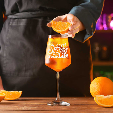 SEO. Leonardo Weinglas mit Gravur - "Spritz up your Life" - Puccini Linkreich