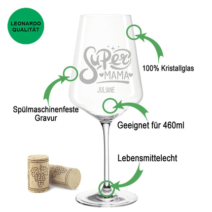 SEO. Leonardo Weinglas mit Gravur "Super Mama" - Puccini Linkreich