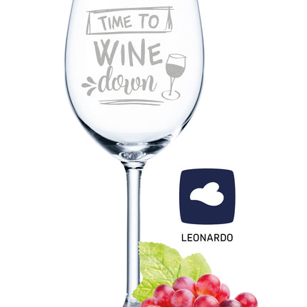 SEO. Leonardo Weinglas mit Gravur "Time to Wine down" - Linkreich