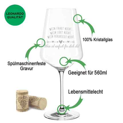 SEO. Leonardo Weinglas mit Gravur "Wein ist einfach für Dich da" - Puccini Linkreich