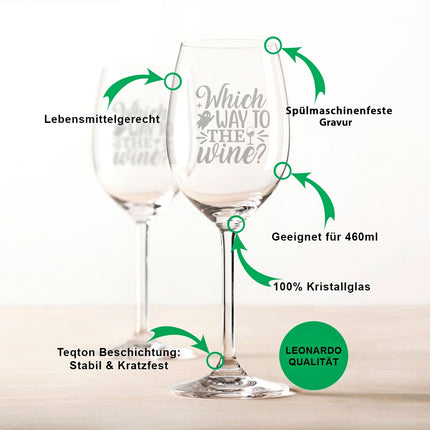 SEO. Leonardo Weinglas mit Gravur "Wich way to the Wine" - Daily Linkreich