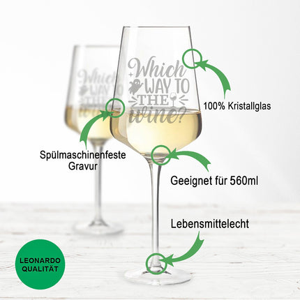 SEO. Leonardo Weinglas mit Gravur "Wich way to the Wine" - Puccini Linkreich