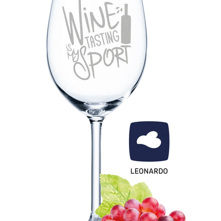 SEO. Leonardo Weinglas mit Gravur "Wine is my tasting Sport" - Linkreich