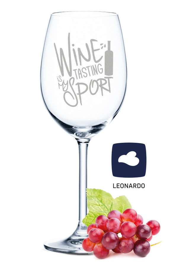 SEO. Leonardo Weinglas mit Gravur "Wine is my tasting Sport" - Linkreich