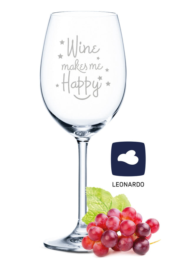 SEO. Leonardo Weinglas mit Gravur "Wine makes me Happy" - Linkreich