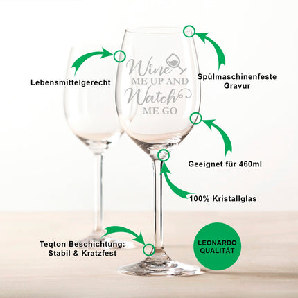 SEO. Leonardo Weinglas mit Gravur "Wine me up and watch me go" - Linkreich