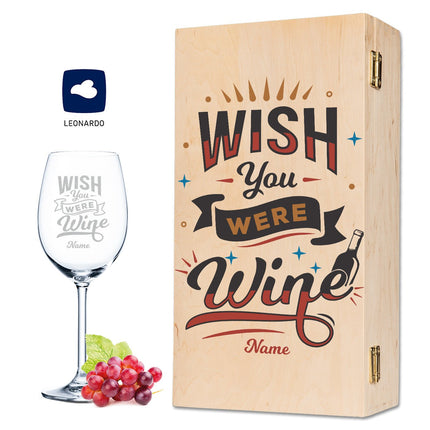 SEO. Leonardo Weinglas mit Gravur "Wish you were Wine" - kleine Kiste UV Linkreich
