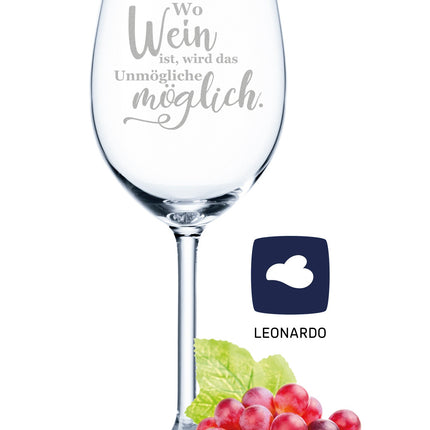 SEO. Leonardo Weinglas mit Gravur "Wo Wein ist, wird das unmögliche möglich" - Linkreich