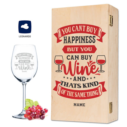 SEO. Leonardo Weinglas mit Gravur "You can't Buy happiness" - kleine Kiste UV Linkreich