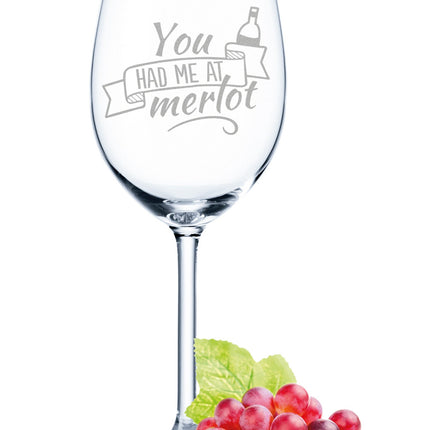 SEO. Leonardo Weinglas mit Gravur "You had me at Merlot" - Linkreich