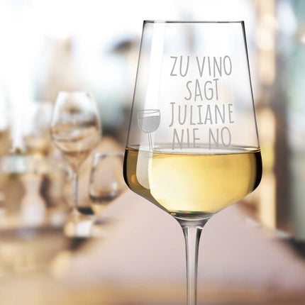 SEO. Leonardo Weinglas mit Gravur "Zu Vino sag ich nie no" mit Namen - Puccini Linkreich