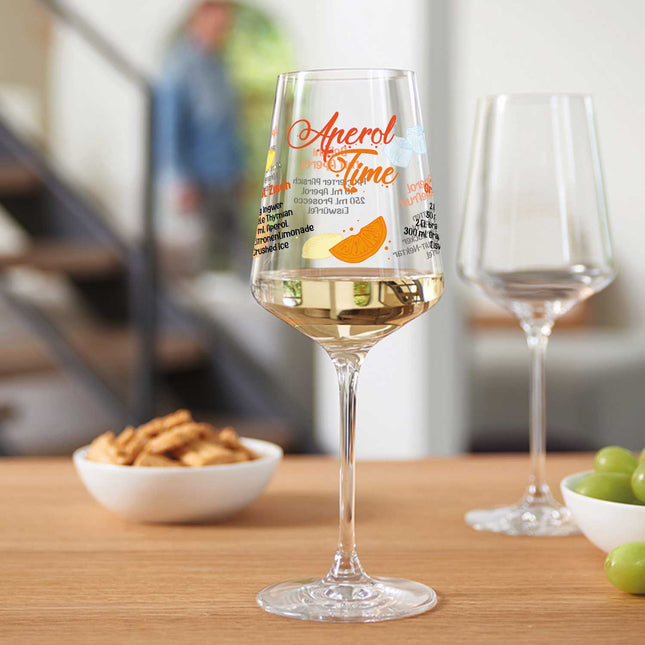 SEO. Leonardo Weinglas mit UV Druck "Aperol Rezepte" - 360° Gravur - Linkreich