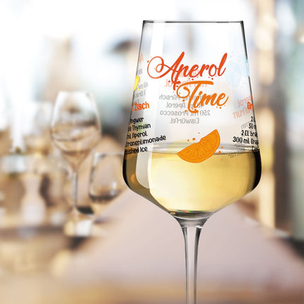 SEO. Leonardo Weinglas mit UV Druck "Aperol Rezepte" - 360° Gravur - Linkreich