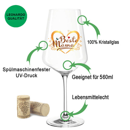 SEO. Leonardo Weinglas mit UV - Druck "Beste Mama" - Puccini UV Linkreich