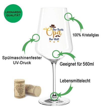 SEO. Leonardo Weinglas mit UV - Druck "Der Beste Opa der Welt" - Puccini Linkreich