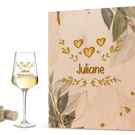 SEO. Leonardo Weinglas mit UV - Druck "Herzensmensch Floral Gold" Design - Puccini UV Linkreich