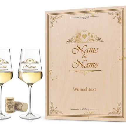 SEO. Leonardo Weinglas mit UV - Druck im "Vintage Wedding" Design - Puccini UV Linkreich