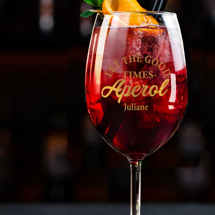 SEO. Leonardo Weinglas mit UV - Druck - "Let the good times Aperol" mit Namen - Daily Linkreich