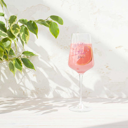 SEO. Leonardo Weinglas mit UV - Druck - "Liebe auf den ersten Lillet" mit Wunschname - Puccini Linkreich